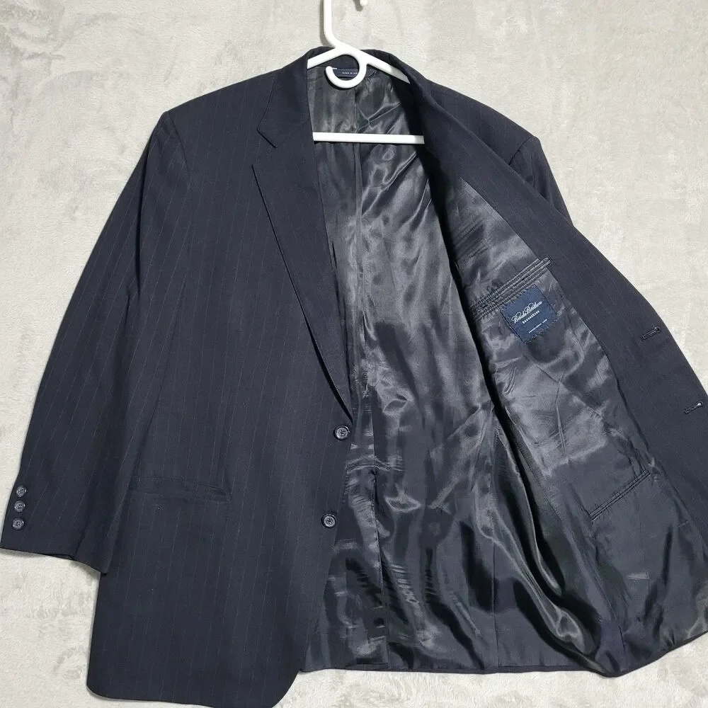 Brooks Brothers Suit Jacket Mens 44R Blue Pinstripe Wool 2 Button Brooksease USA - Picture 2 of 15